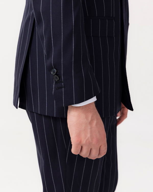 Dark Blue Stripe Double Breast Sartorial Suit - Made in Italy
