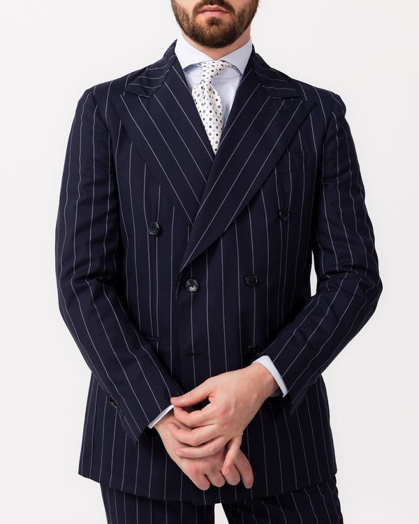 Dark Blue Stripe Double Breast Sartorial Suit - Made in Italy