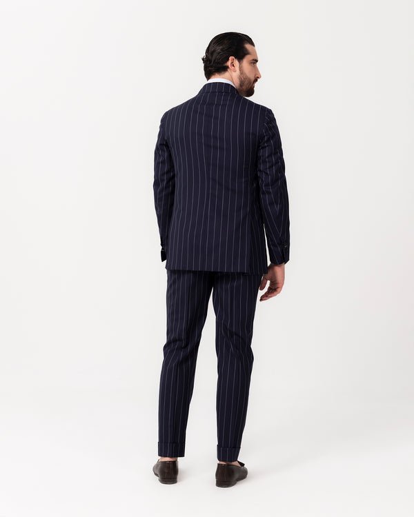Dark Blue Stripe Double Breast Sartorial Suit - Made in Italy