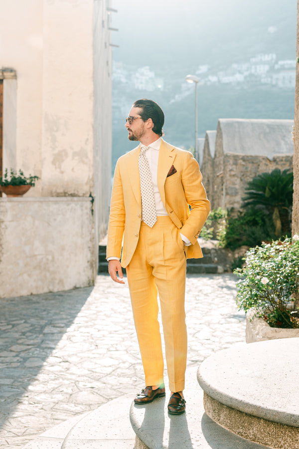 Handmade High-Waist Trousers - Yellow Irish Linen